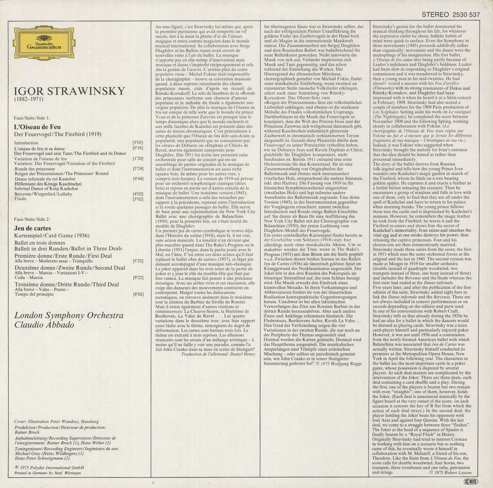Igor Stravinsky The Firebird - Jeu De Cartes German vinyl LP album (LP record)