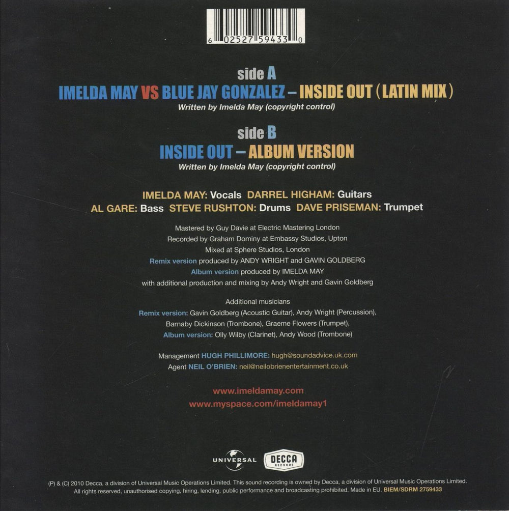 Imelda May Inside Out UK 7" vinyl single (7 inch record / 45) 602527594330