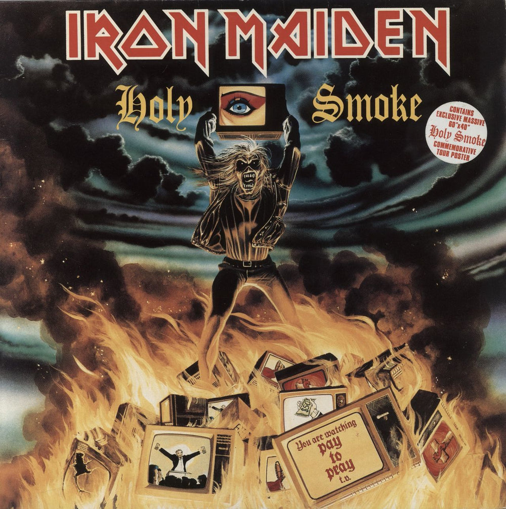 Iron Maiden Holy Smoke - Hype Stickered UK 12" vinyl single (12 inch record / Maxi-single) 12EMP153