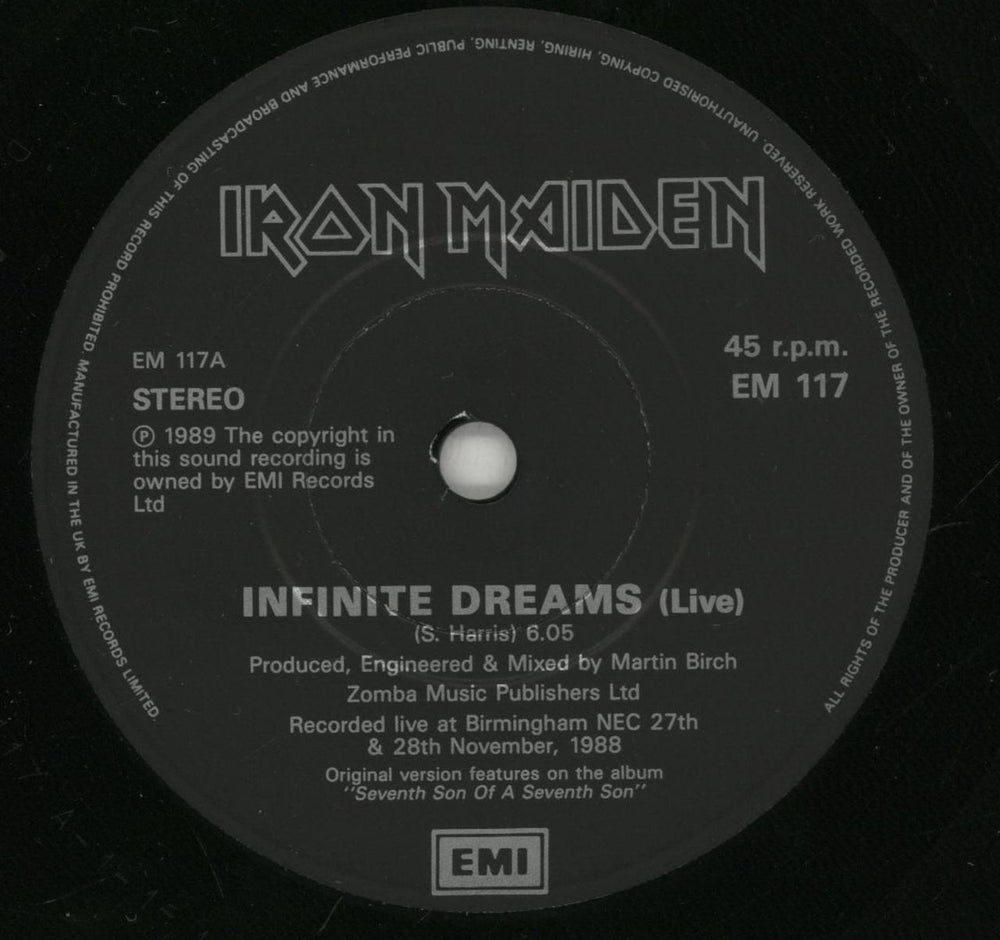 Iron Maiden Infinite Dreams + Patch UK 7" vinyl single (7 inch record / 45) IRO07IN231514