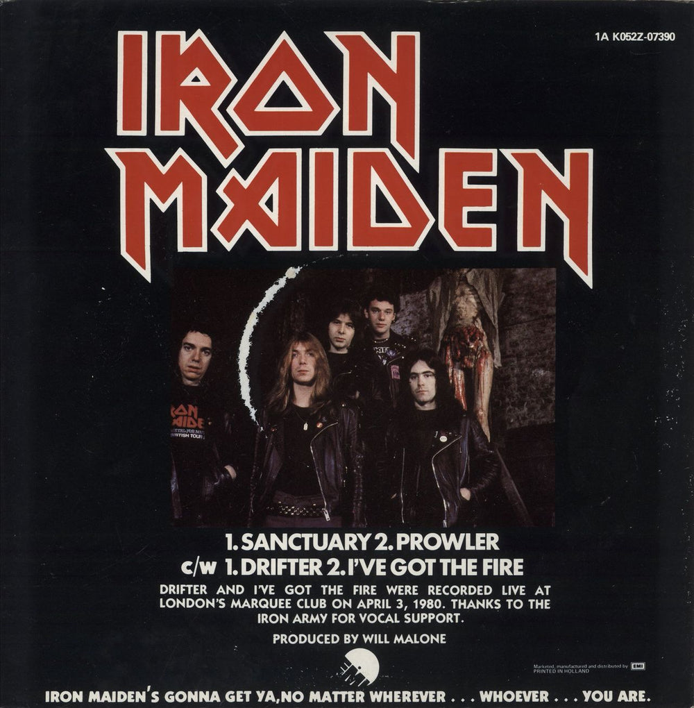 Iron Maiden Sanctuary - Uncensored - VG Dutch 12" vinyl single (12 inch record / Maxi-single)
