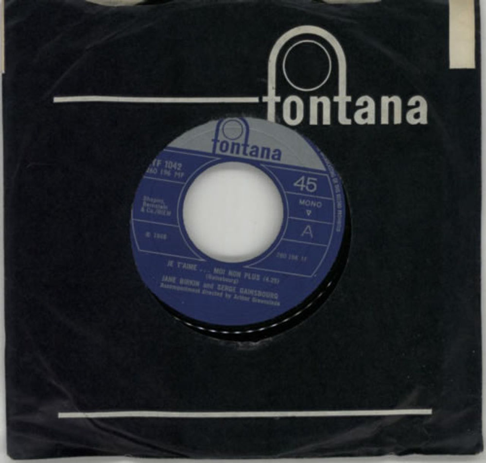 Jane Birkin & Serge Gainsbourg Je T'aime ... Moi Non Plus - 1st UK 7" vinyl single (7 inch record / 45) TF1042