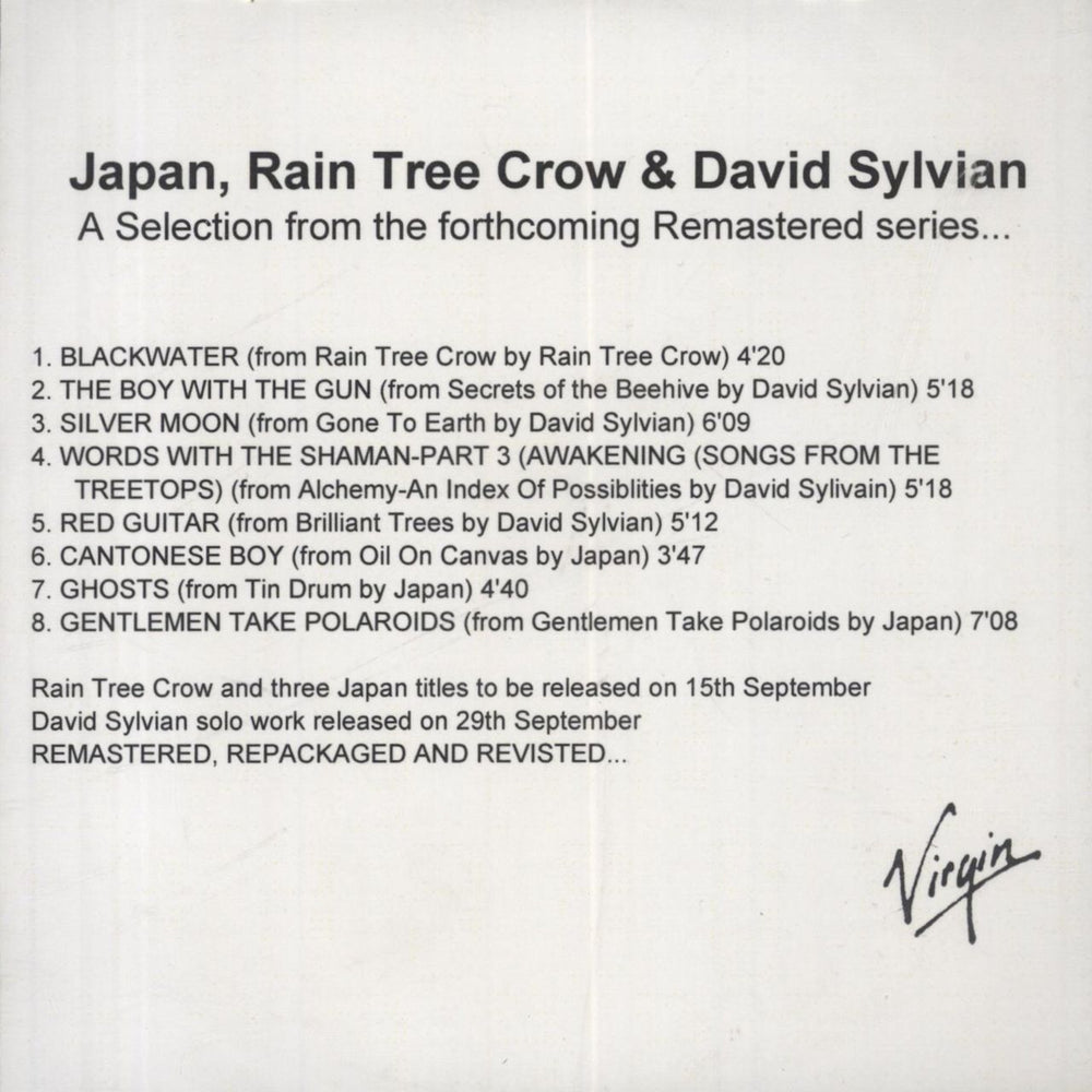 Japan Japan, Rain Tree Crow & David Sylvian UK Promo CD-R acetate CD-R