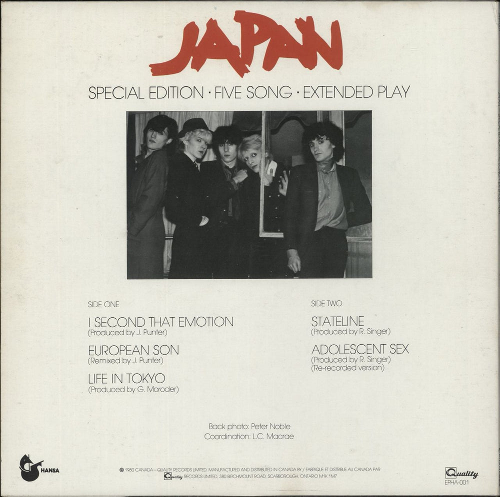Japan Special Edition Five Song EP Canadian 12" vinyl single (12 inch record / Maxi-single)