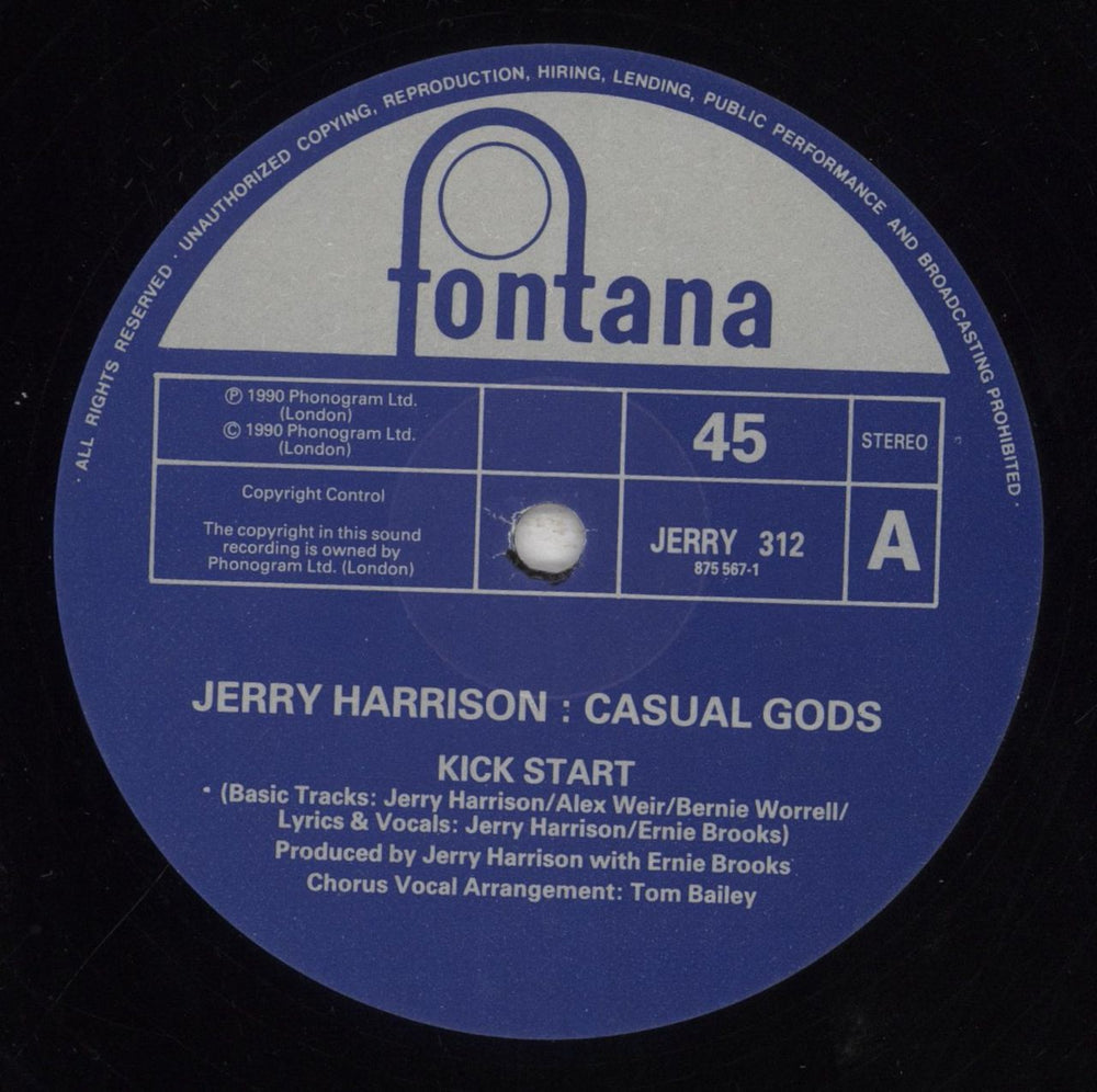 Jerry Harrison Kick Start UK 12" vinyl single (12 inch record / Maxi-single) JRH12KI855311