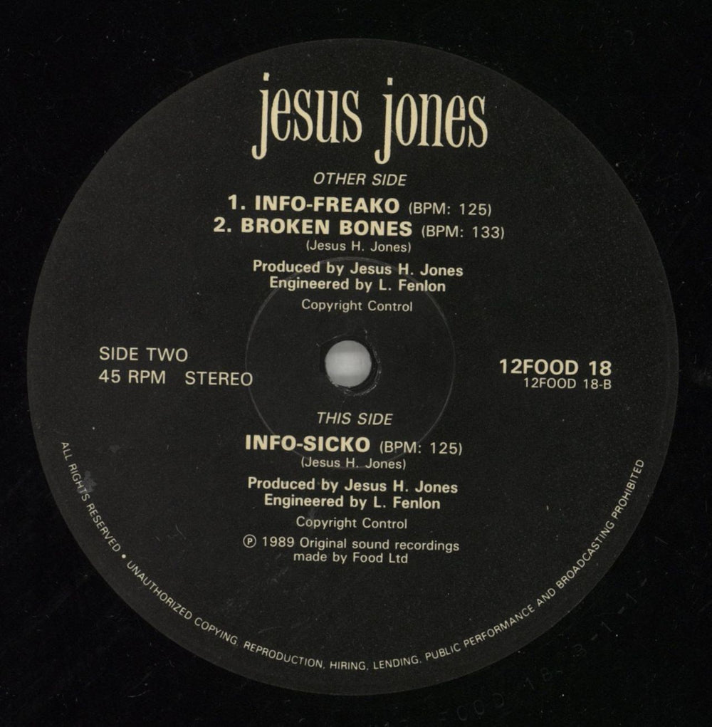 Jesus Jones Info Freako UK 12" vinyl single (12 inch record / Maxi-single) JEJ12IN01831