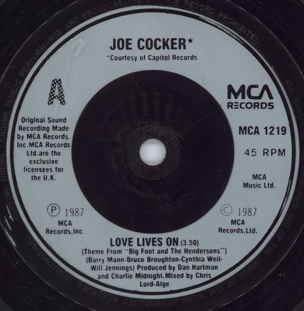 Joe Cocker Love Lives On UK 7" vinyl single (7 inch record / 45) JOE07LO832582