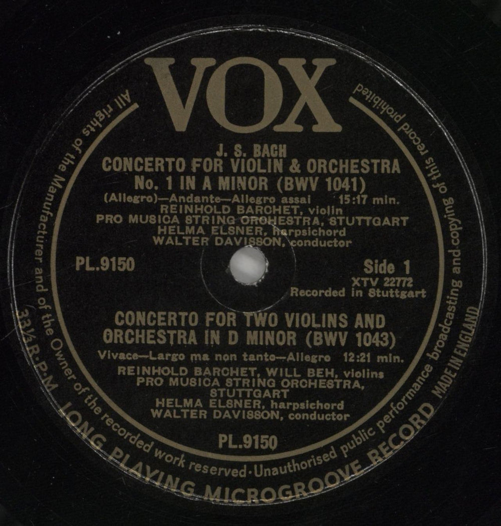Johann Sebastian Bach Bach: Concerto For 2 Violins In D Minor • Concerto For Violin In A Minor • Concerto For Violin In E US vinyl LP album (LP record) JHHLPBA862487
