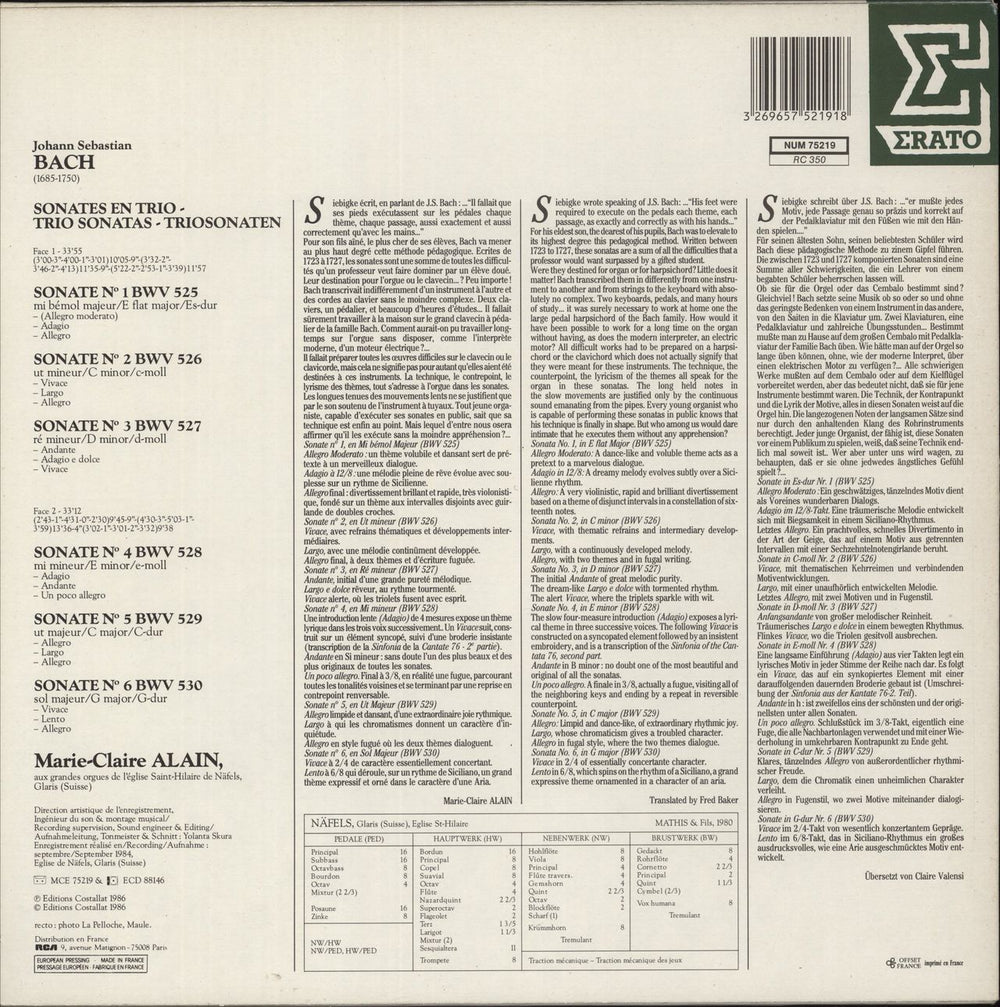 Johann Sebastian Bach Bach: Sonates En Trio BWV 525-530 French vinyl LP album (LP record) 3269657521918