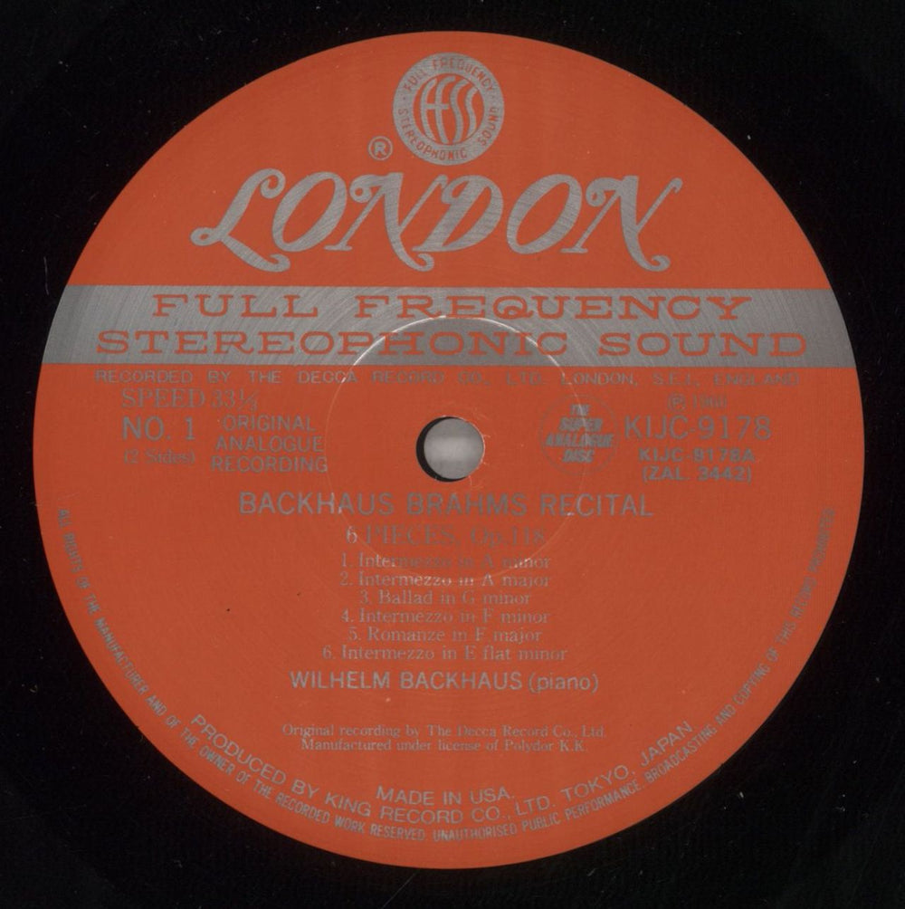 Johannes Brahms Brahms Piano Recital - 180gm Japanese vinyl LP album (LP record) B10LPBR877947