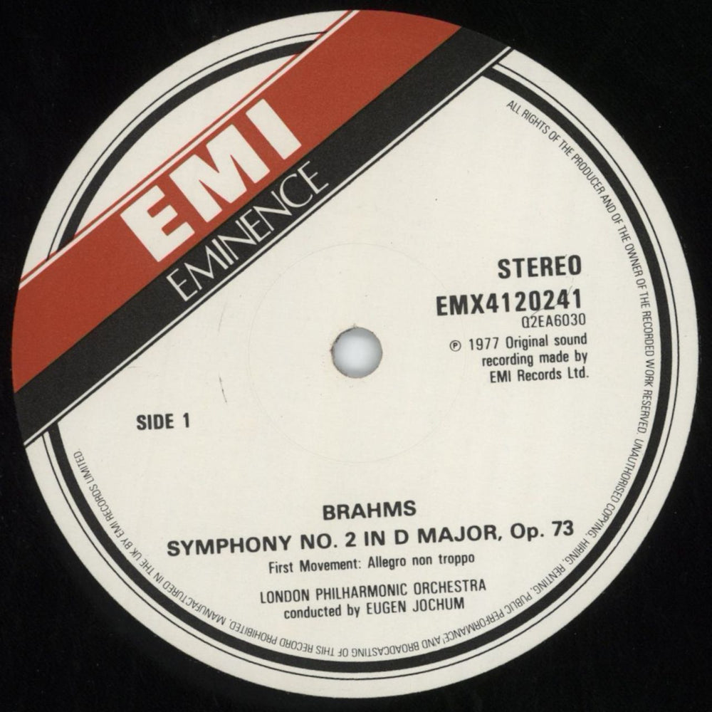 Johannes Brahms Symphony No. 2 in D Major, Op.73 UK vinyl LP album (LP record) B10LPSY816195