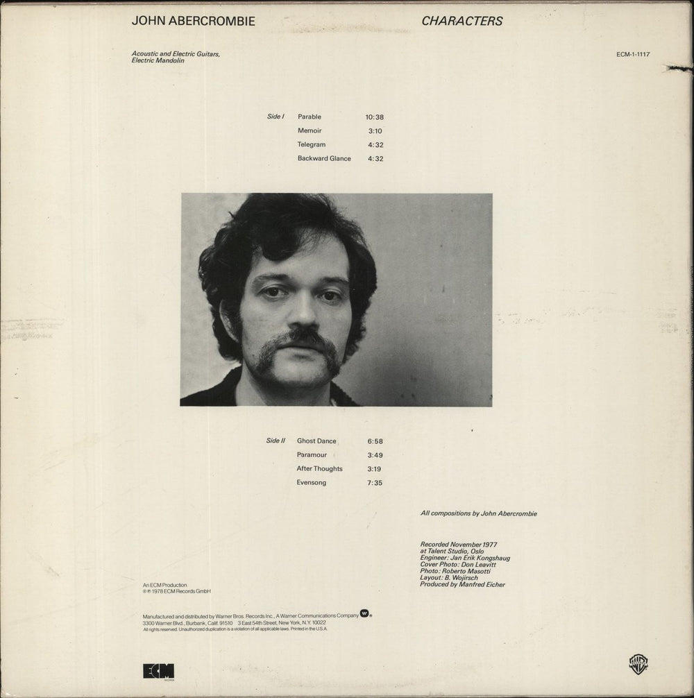 John Abercrombie Characters US vinyl LP album (LP record)