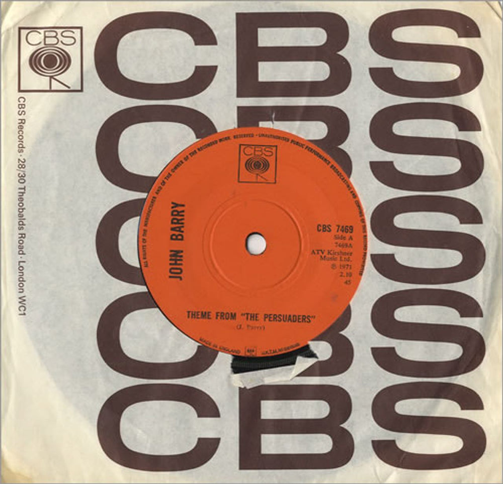 John Barry (Composer) Theme From 'The Persuaders' - solid UK 7" vinyl single (7 inch record / 45) CBS7469