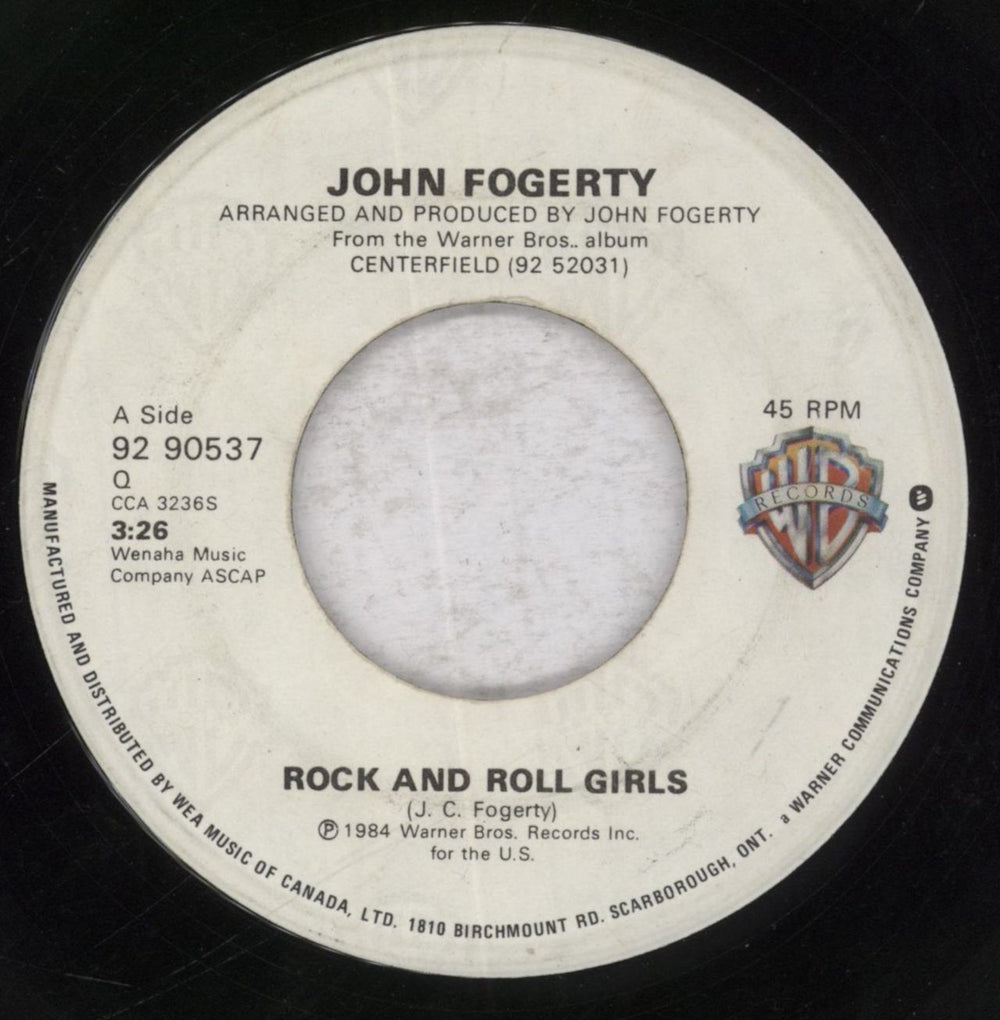 John Fogerty Rock And Roll Girls Canadian 7" vinyl single (7 inch record / 45) 9290537
