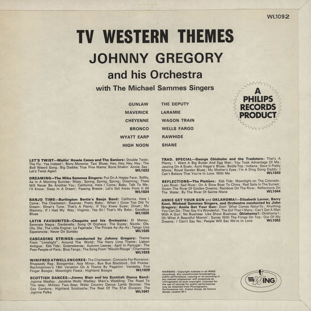 John Gregory T.V. Western Themes UK vinyl LP album (LP record)