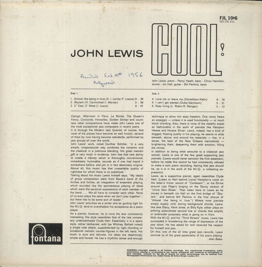 John Lewis Cool! UK vinyl LP album (LP record)