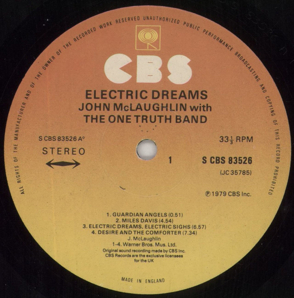 John McLaughlin Electric Dreams UK vinyl LP album (LP record) JMLLPEL314261