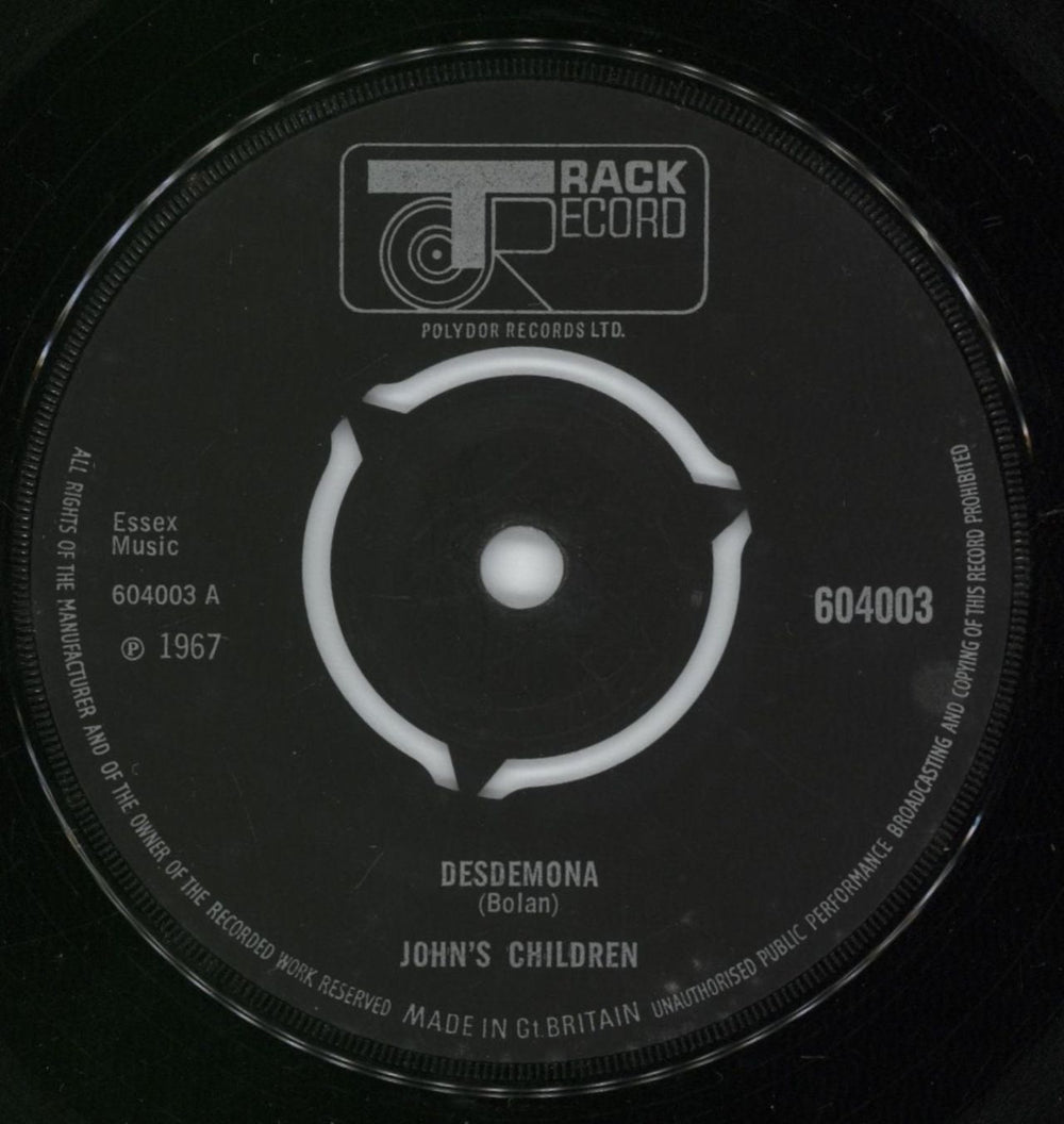 John's Children Desdemona + P/S UK 7" vinyl single (7 inch record / 45) JHC07DE90945