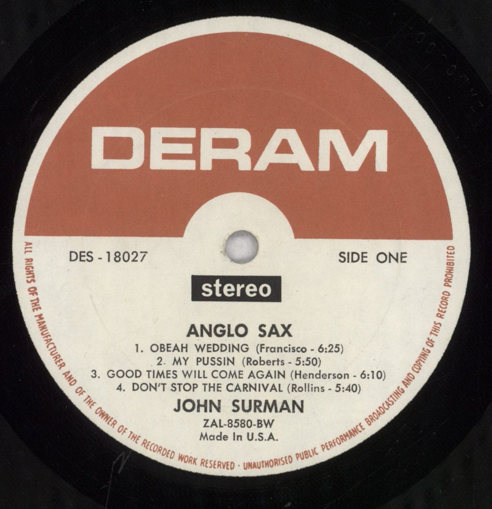 John Surman Anglo-Sax - VG US vinyl LP album (LP record) JDTLPAN842580