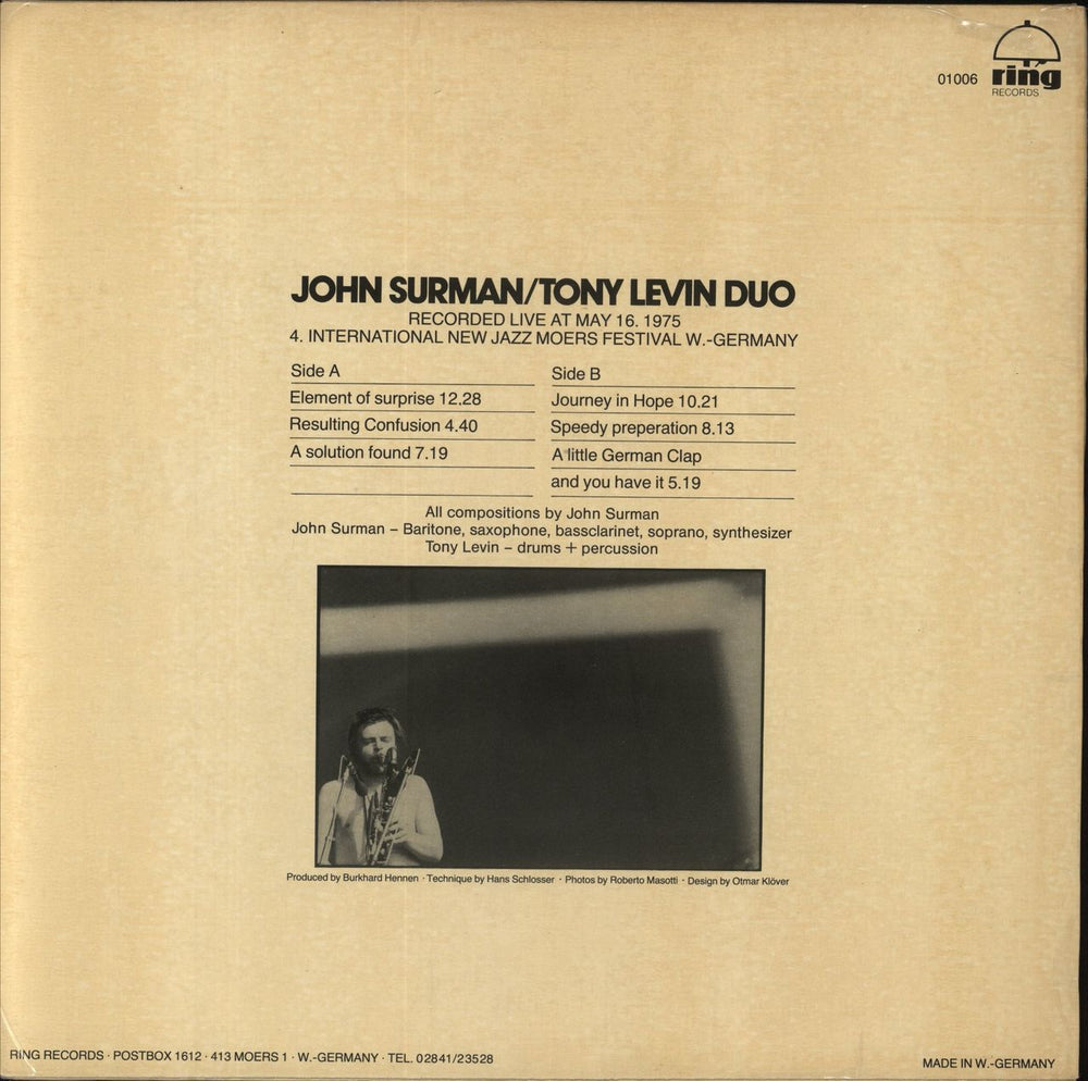 John Surman Live At Moers Festival - EX German vinyl LP album (LP record)