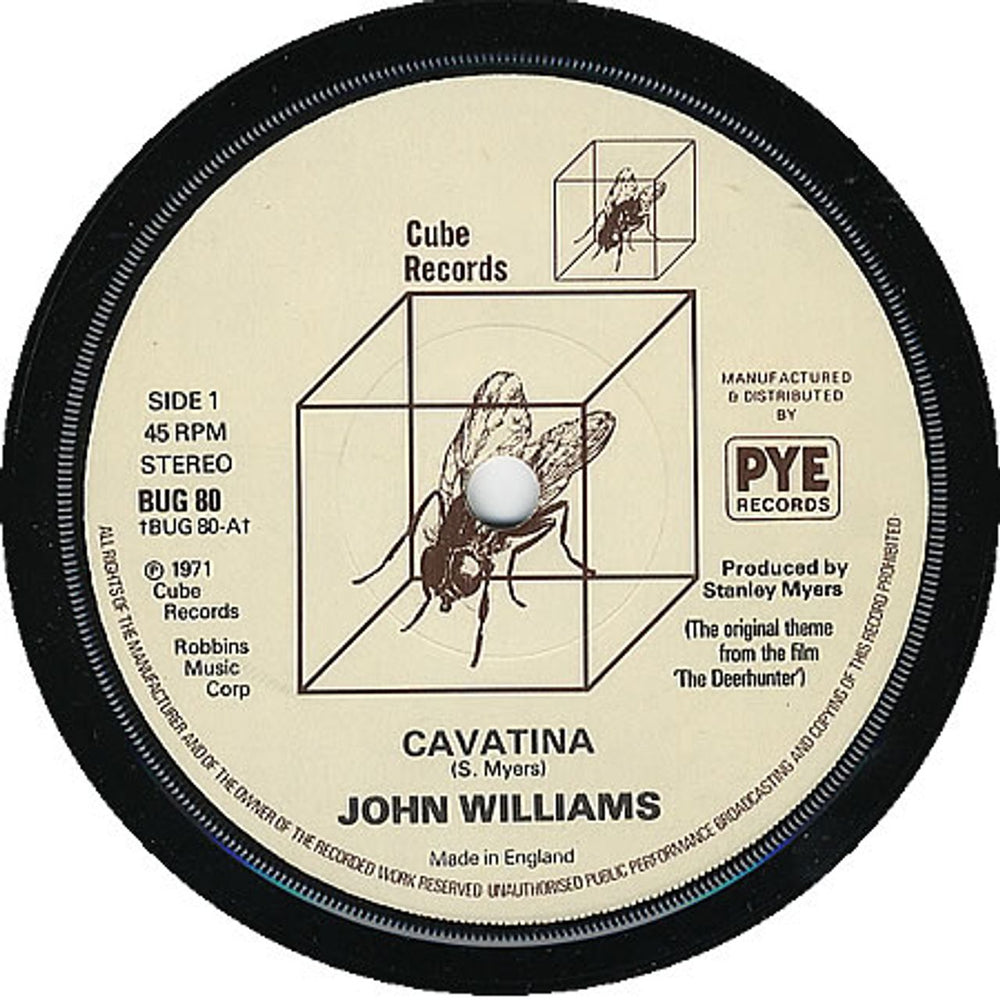 John Williams (Guitarist) Cavatina UK 7" vinyl single (7 inch record / 45) BUG80