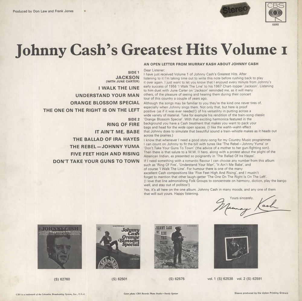 Johnny Cash Greatest Hits Volume 1 UK vinyl LP album (LP record)