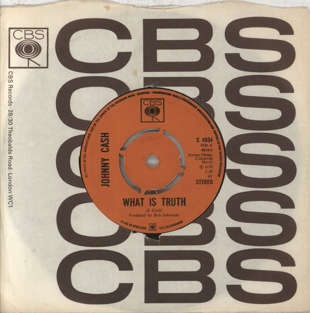 Johnny Cash What Is Truth - 4pr UK 7" vinyl single (7 inch record / 45) S4934