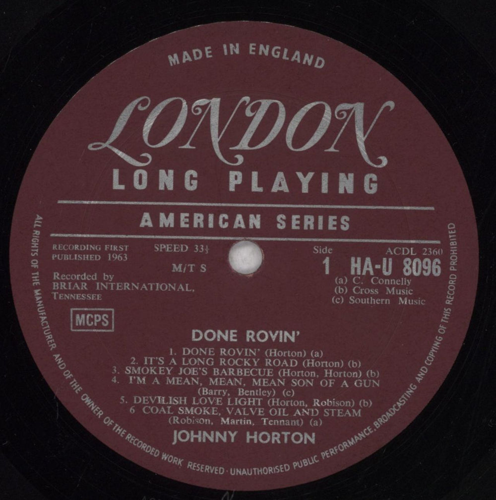 Johnny Horton Done Rovin' UK vinyl LP album (LP record) JXQLPDO846518