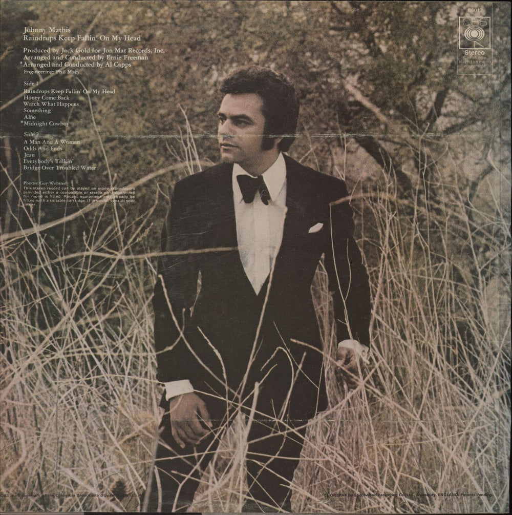 Johnny Mathis Raindrops Keep Fallin' On My Head UK vinyl LP album (LP record)
