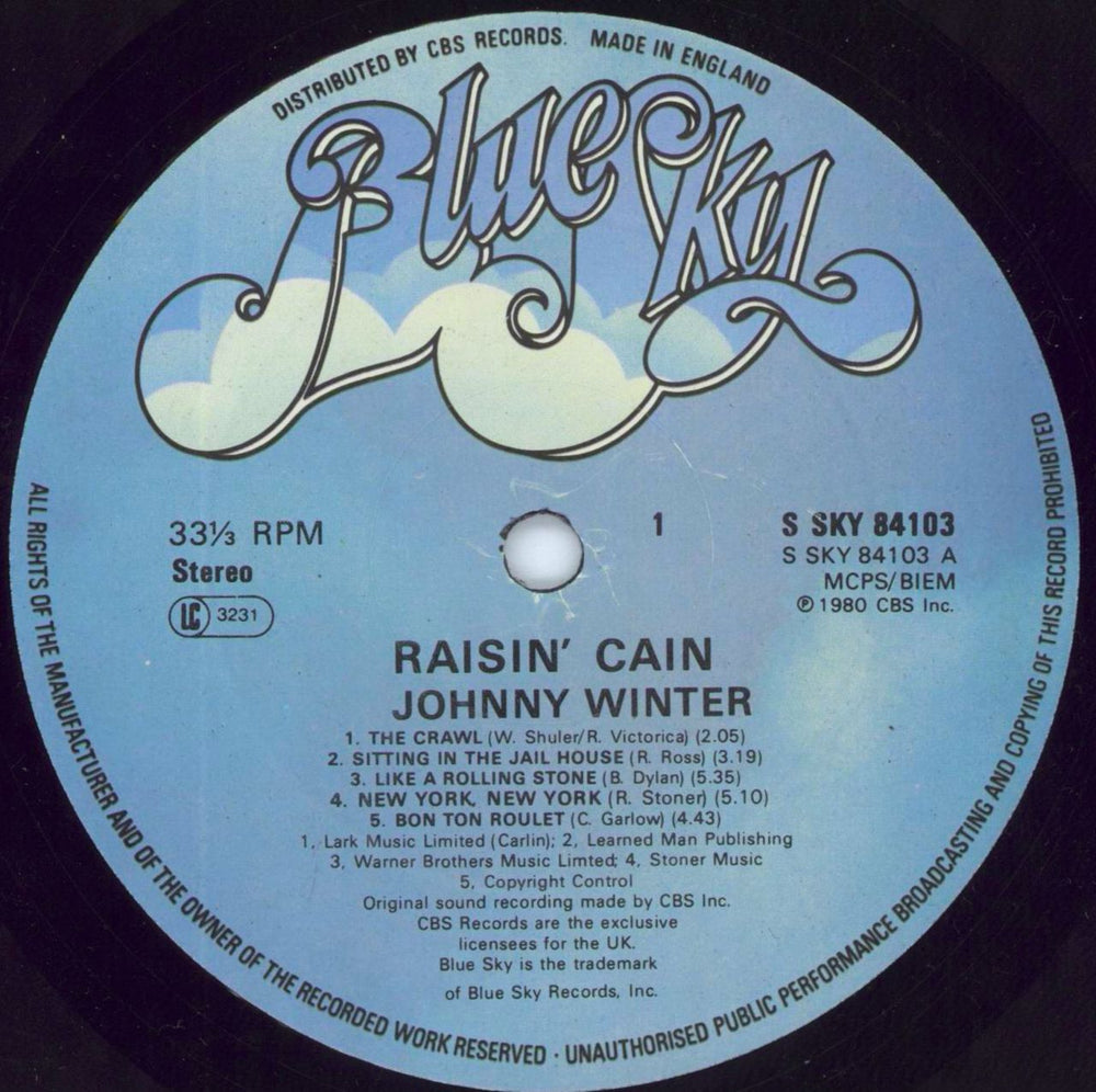 Johnny Winter Raisin' Cain UK Promo vinyl LP album (LP record) JNWLPRA801360