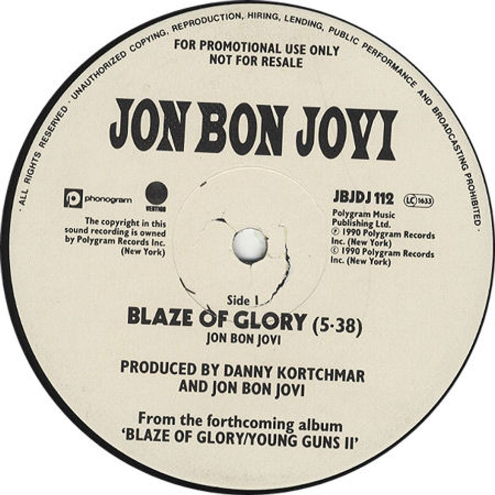 Jon Bon Jovi Blaze Of Glory UK Promo 12" vinyl single (12 inch record / Maxi-single) JBJDJ112