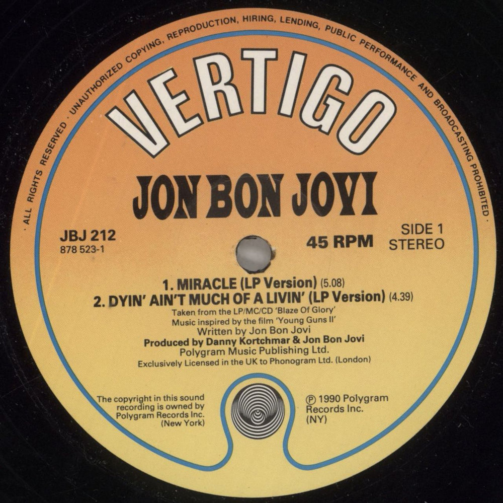 Jon Bon Jovi Miracle - EX - No Poster UK 12" vinyl single (12 inch record / Maxi-single) JBJ12MI857611