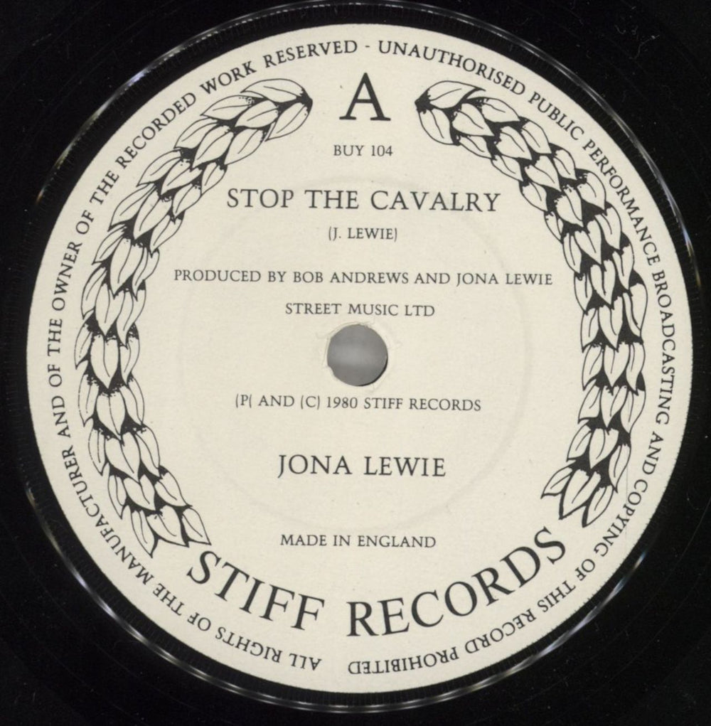 Jona Lewie Stop The Cavalry + Sleeve UK 7" vinyl single (7 inch record / 45) JNL07ST56036