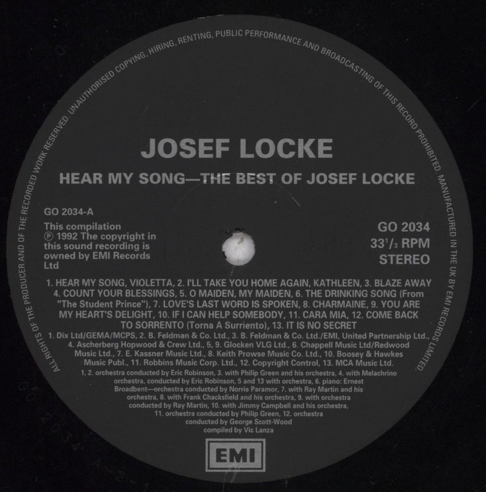 Josef Locke Hear My Song (The Best Of Josef Locke) UK vinyl LP album (LP record) LK4LPHE839307