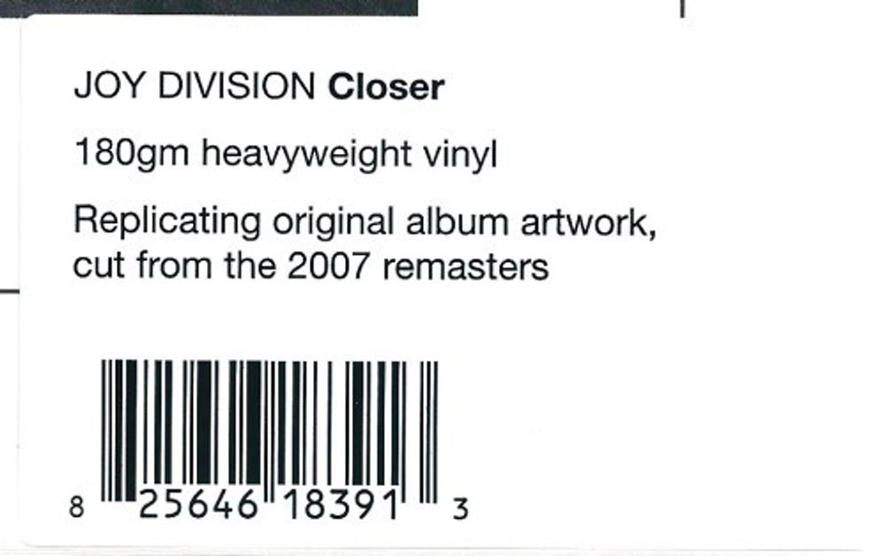 Joy Division Closer - 180 Gram - Sealed UK vinyl LP album (LP record)