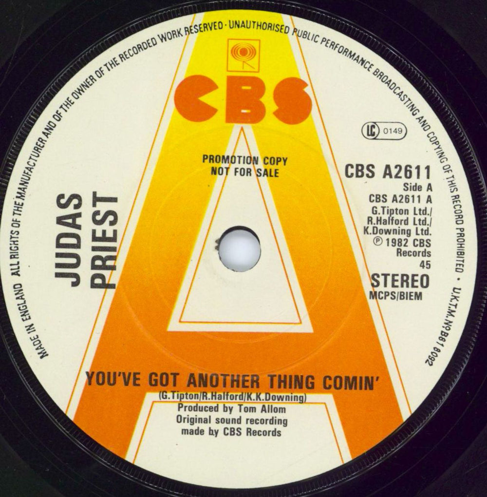 Judas Priest You've Got Another Thing Comin' - A Label UK Promo 7" vinyl single (7 inch record / 45) A2611