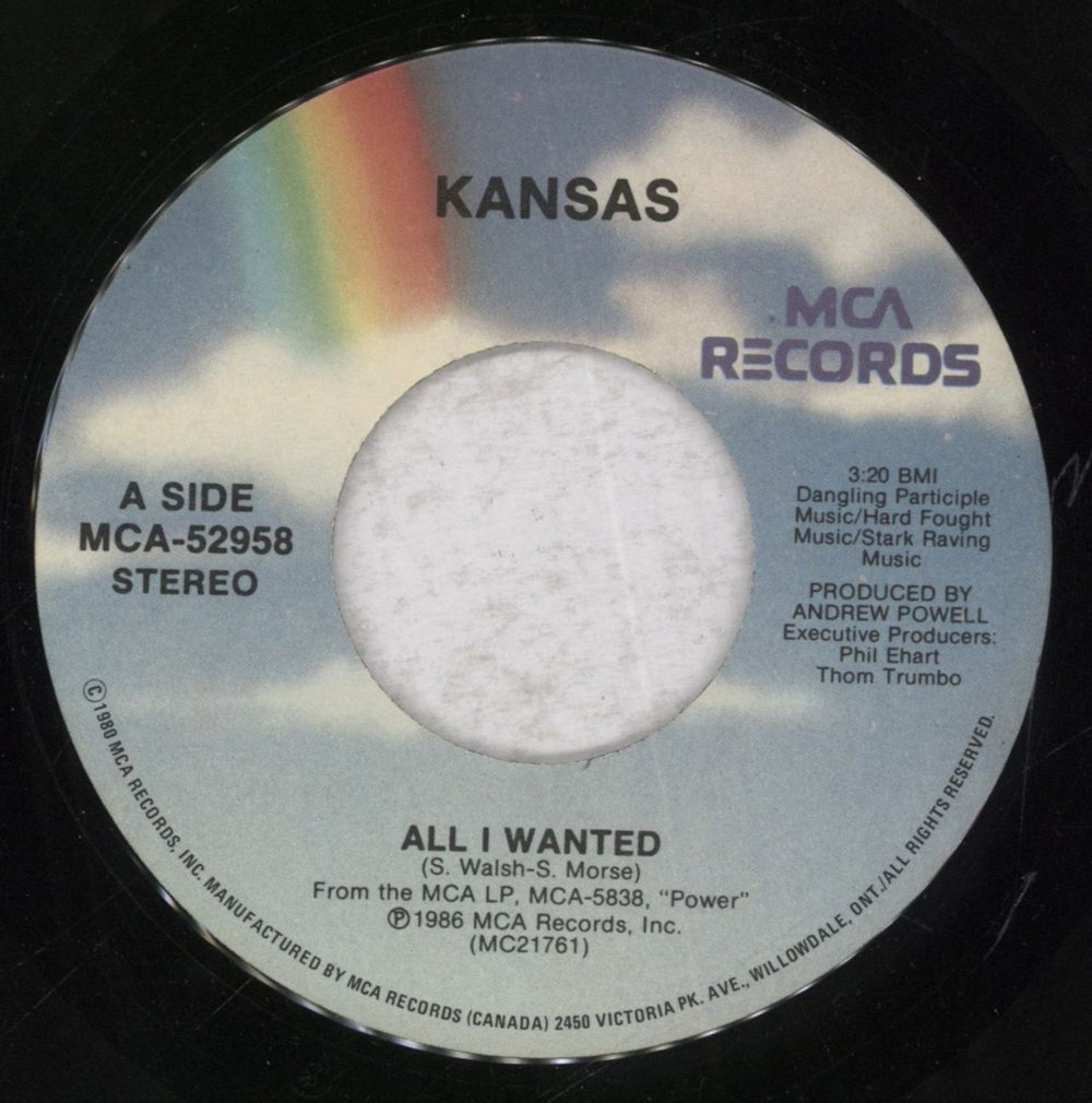 Kansas All I Wanted Canadian 7" vinyl single (7 inch record / 45) MCA-52958