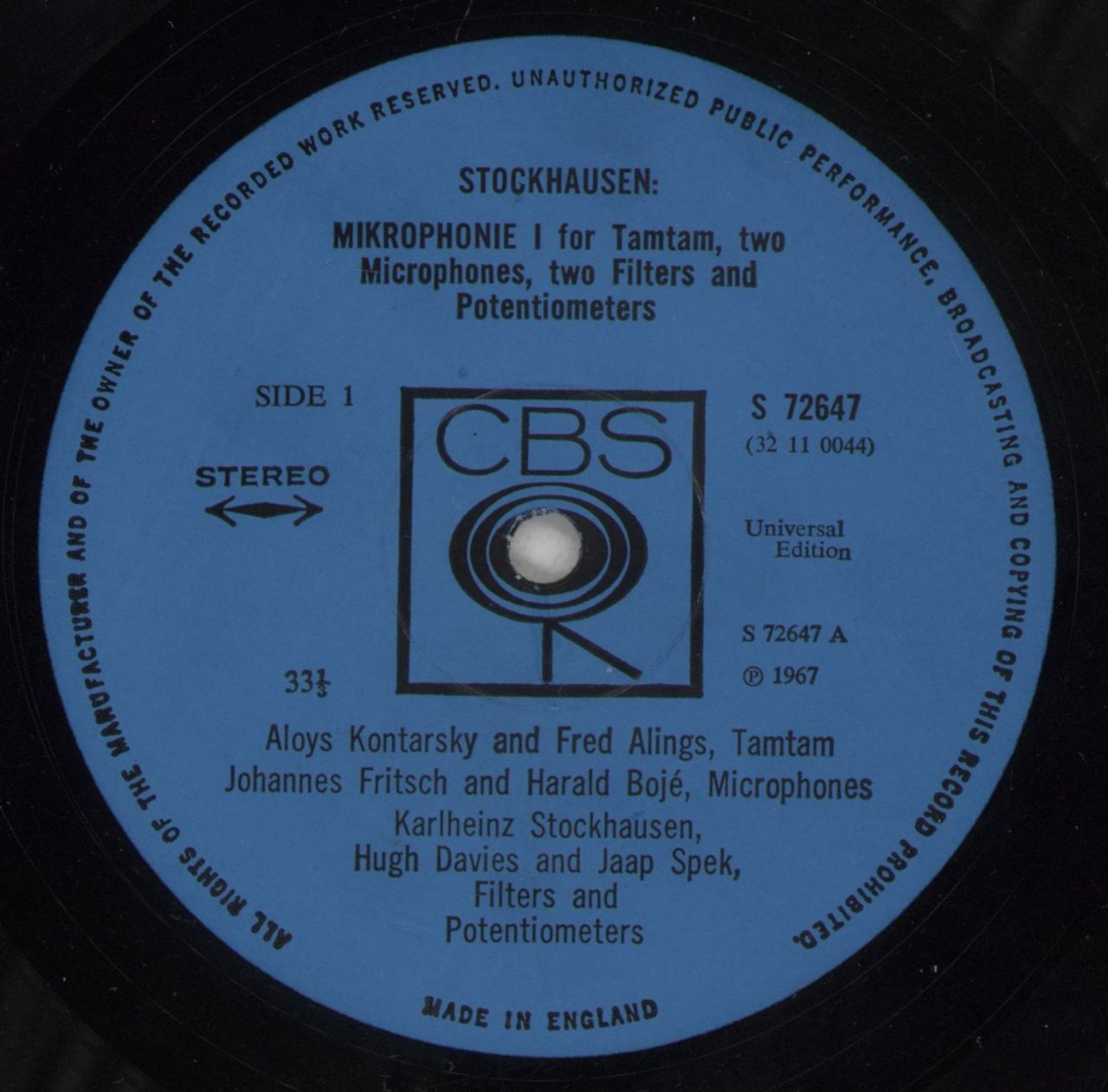 Karlheinz Stockhausen Mikrophonie I / Mikrophonie II - EX UK Vinyl