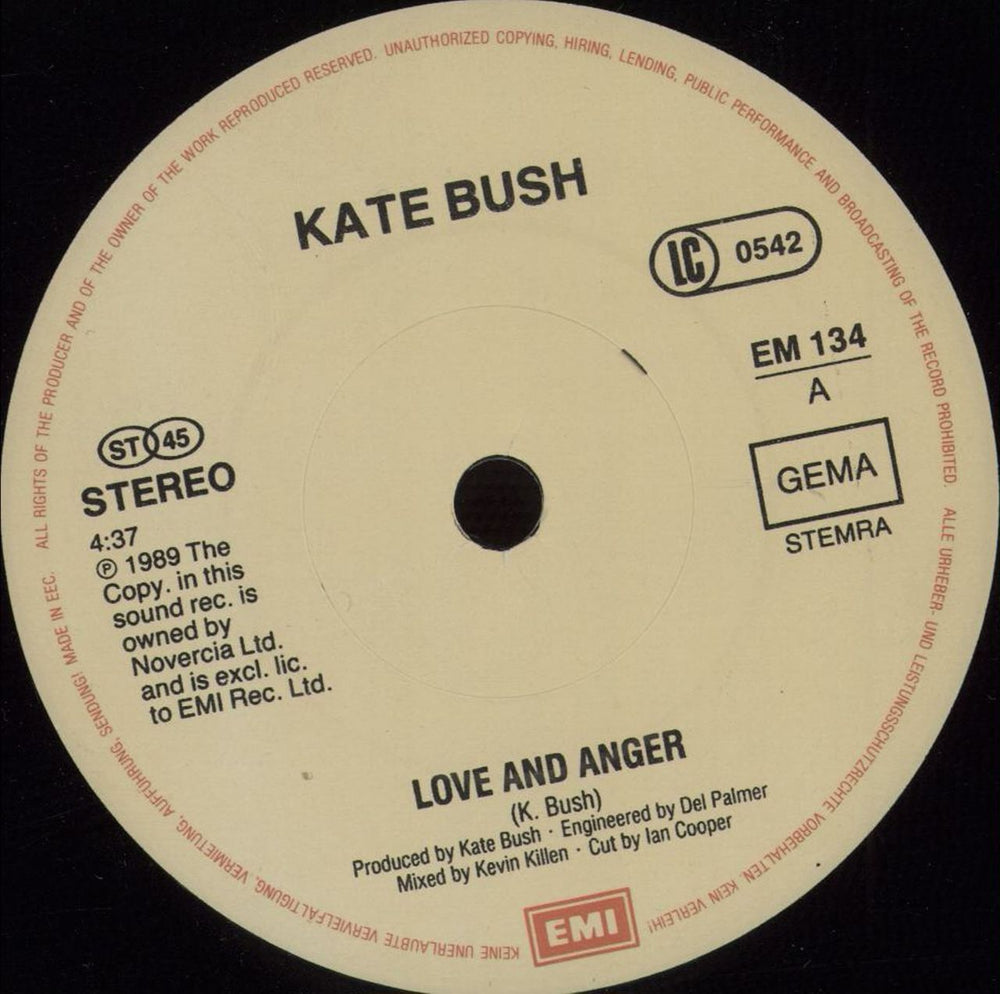 Kate Bush Love And Anger German 7" vinyl single (7 inch record / 45) BUS07LO673324