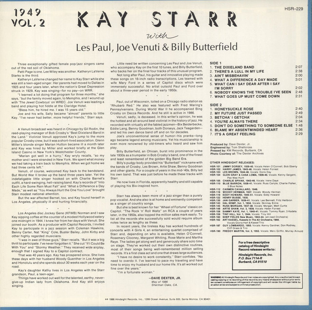 Kay Starr With Les Paul, Joe Venuti & Billy Butterfield - Sealed US vinyl LP album (LP record)