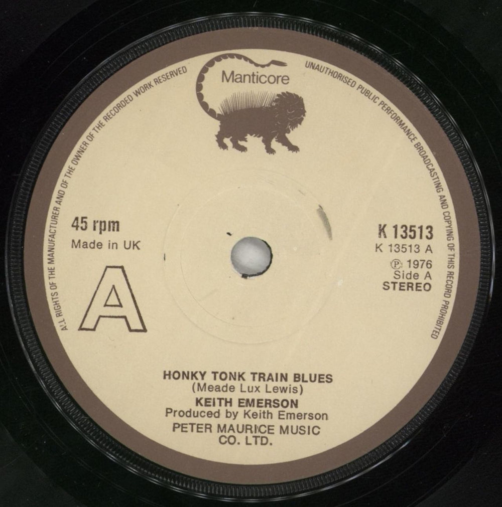 Keith Emerson Honky Tonk Train Blues - p/s UK 7" vinyl single (7 inch record / 45) KEM07HO330496