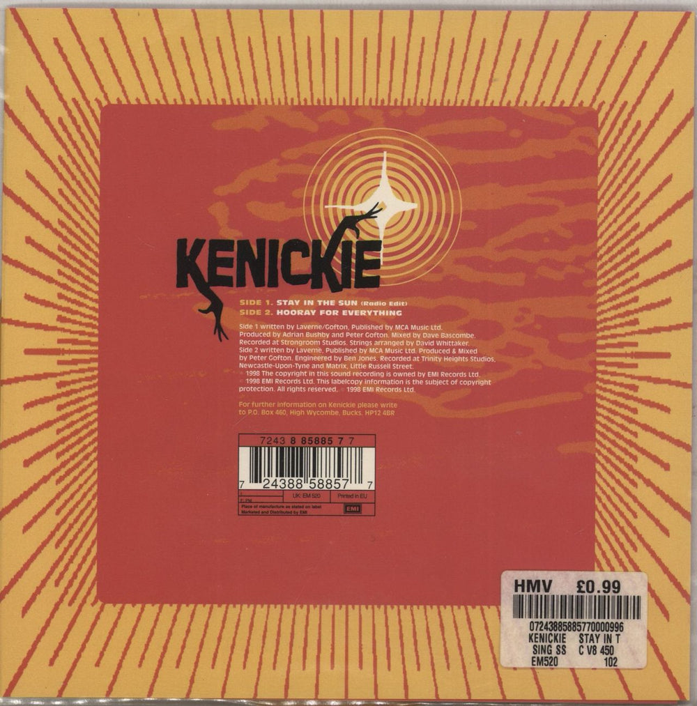 Kenickie Stay In The Sun - Orange Vinyl UK 7" vinyl single (7 inch record / 45) 724388588577