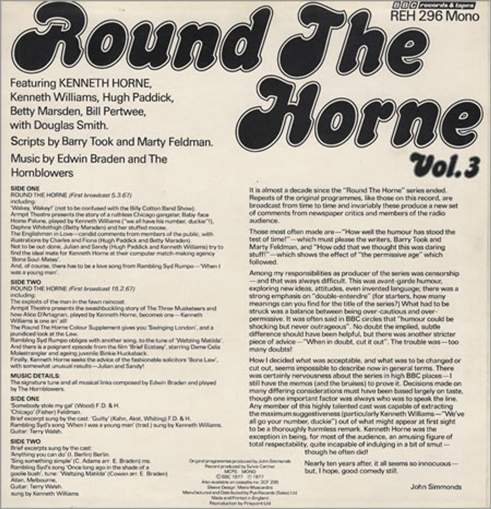 Kenneth Horne Round The Horne - Volume Three UK vinyl LP album (LP record) KJYLPRO251078