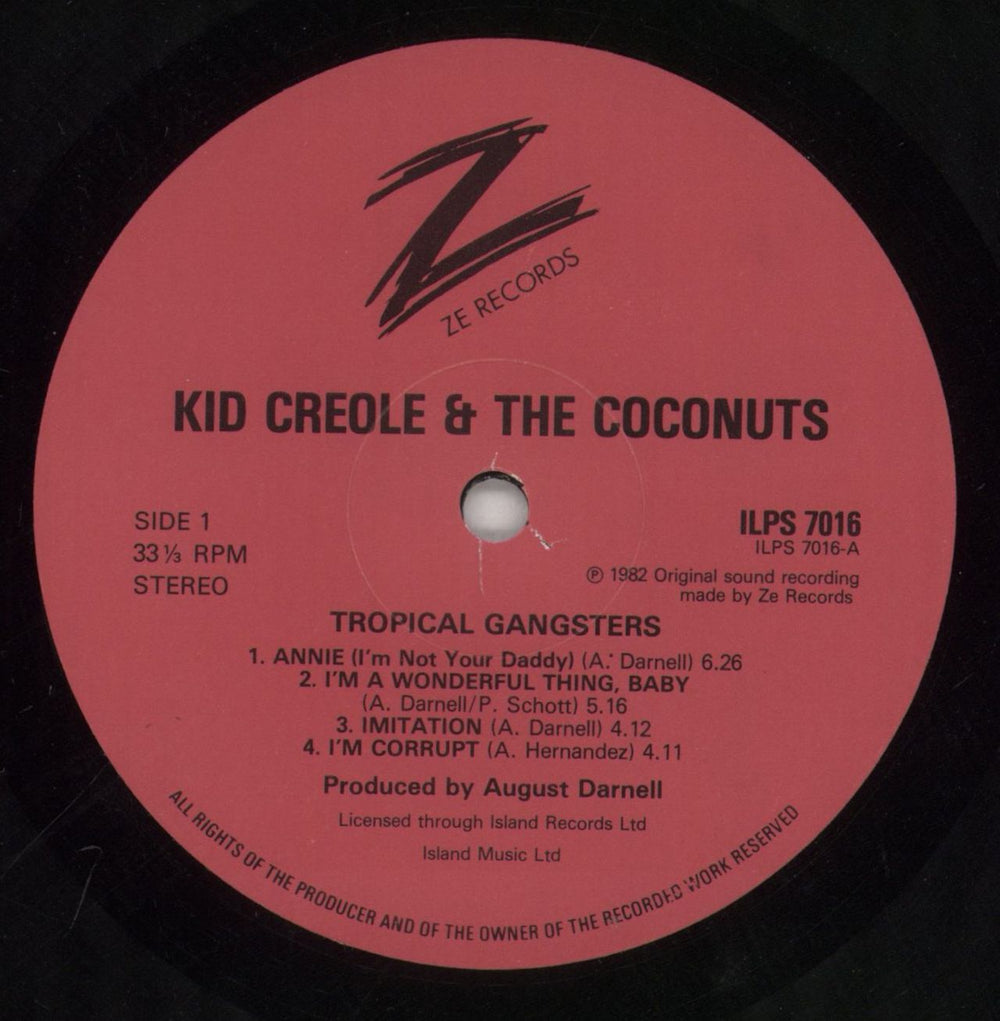 Kid Creole & The Coconuts Tropical Gangsters + Stickers UK vinyl LP album (LP record) KDCLPTR418297