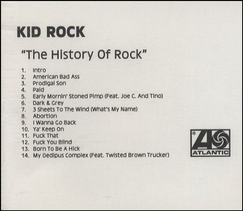 Kid Rock The History Of Rock + press sheet UK Promo CD-R acetate CD ACETATE