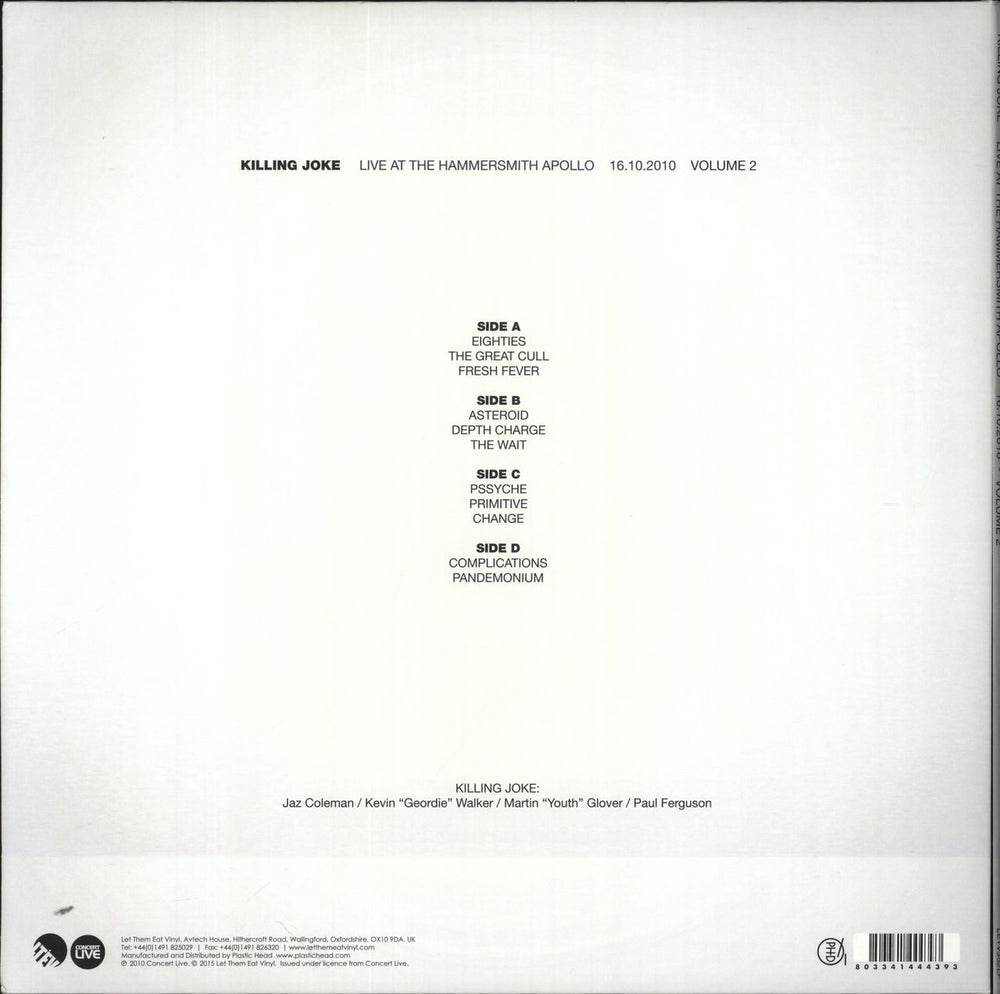 Killing Joke Live At Hammersmith Apollo - Volumes 2 - Purple Swirl Vinyl UK 2-LP vinyl record set (Double LP Album) 803341444393