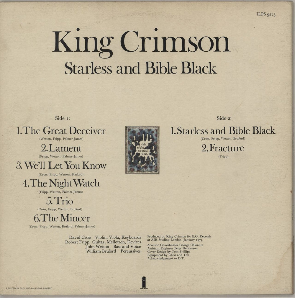 King Crimson Starless And Bible Black + Inner - EX UK Vinyl LP 