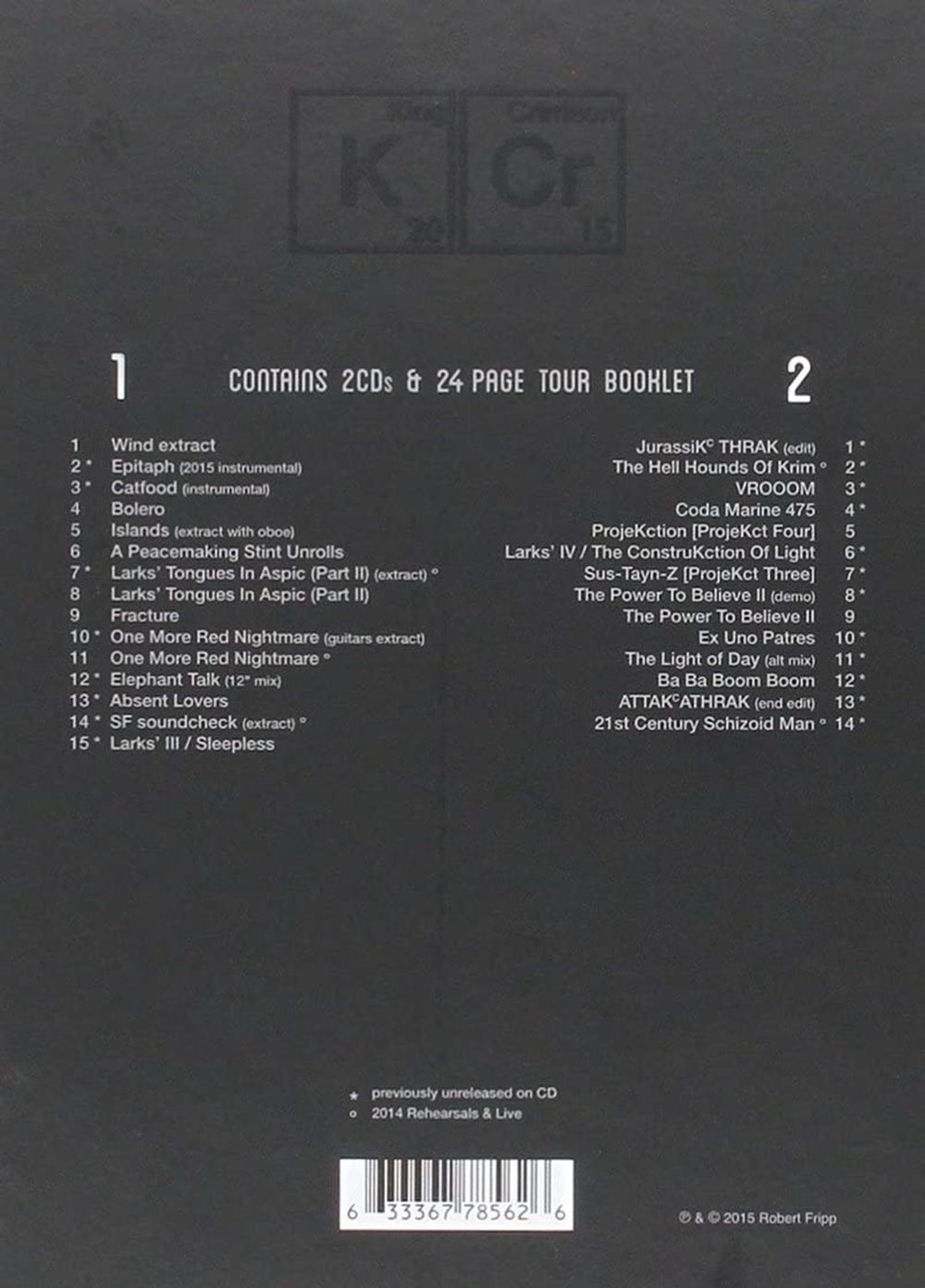 King Crimson The Elements - 2015 Tour Box UK 2 CD album set (Double CD) KNC2CTH732158