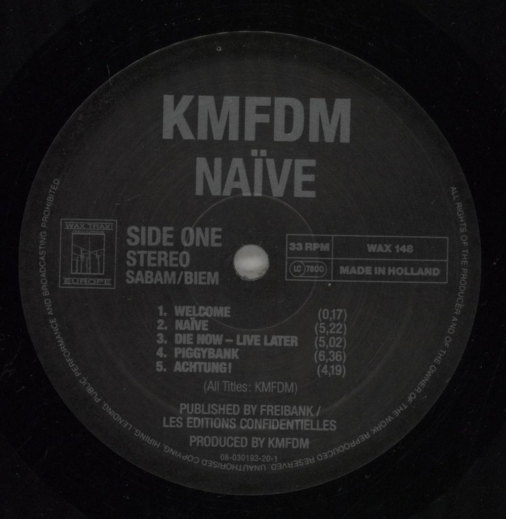 KMFDM Naive Dutch vinyl LP album (LP record) KM7LPNA879966