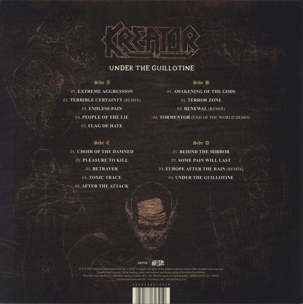 Kreator Under The Guillotine - Splatter Vinyl UK 2-LP vinyl record set (Double LP Album) 4050538613919